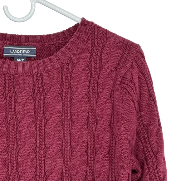 Land’s End Size Medium Maroon “Drifter” 100% Cotton Crew Neck Cable Knit Sweater - Picture 3 of 9
